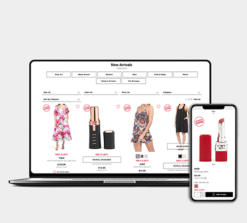 Inventory badging on a desktop product landing page and mobile product details page